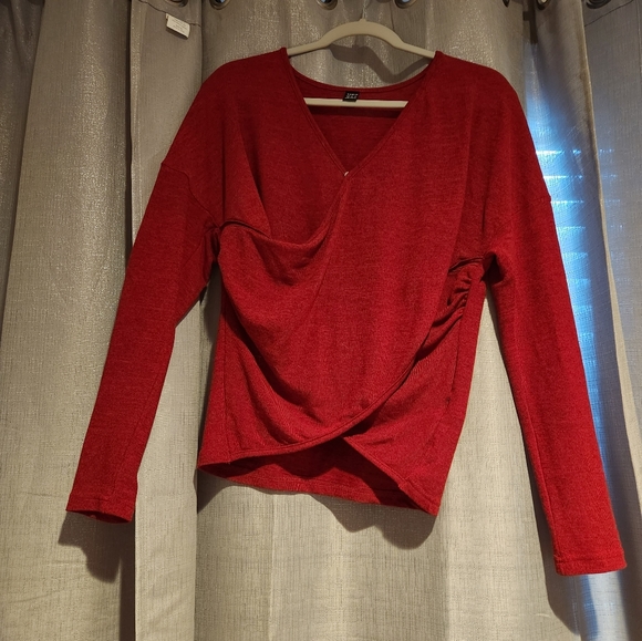 Red Wrap Front Shein Top - Picture 2 of 7